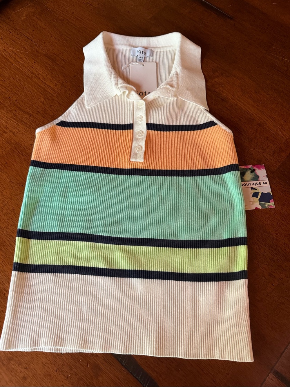 Fate Ribbed Polo Tank Top in White, Peach, Mint & Lime Collar Boutique Summer